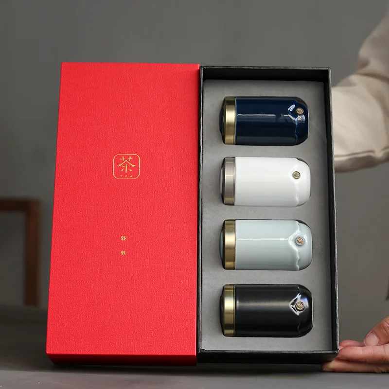 

YeFine Small Enamel Sealed Ceramic Tea Canister Gift Box