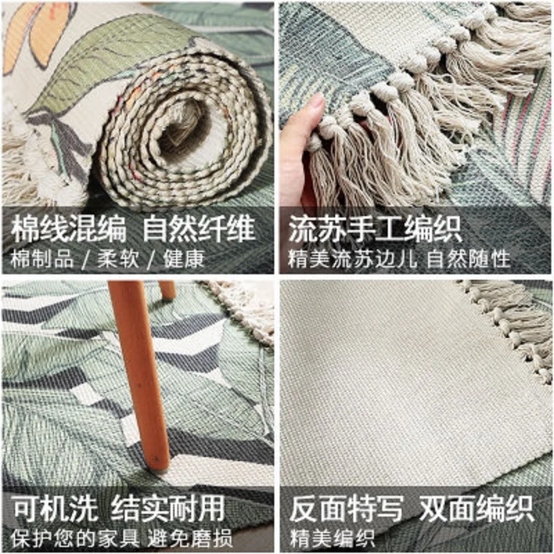 Домашний ковер ручной работы с кисточками тканый хлопковый льняной кровать Ins
