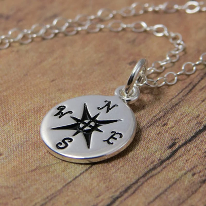 

1 Pcs Graduation Gift Carving Stainless Steel Necklace with Compass Pattern Meaningful Grad Pendant Neck Jewelry for Friend