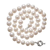 natural white freshwater cultured 8 9mm nearround pearl beads necklace for women weddings party gifts chain choker 18inch b36