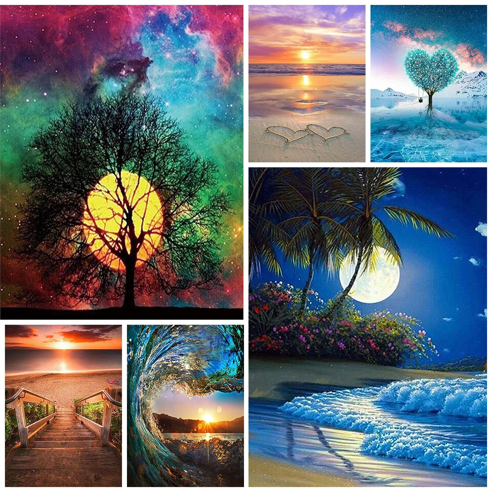 

5D Diamond Painting Landscape Sunset Sea View Embroidery Cross Stitch Kit Painting Mosaic DIY Home Decoration Gift