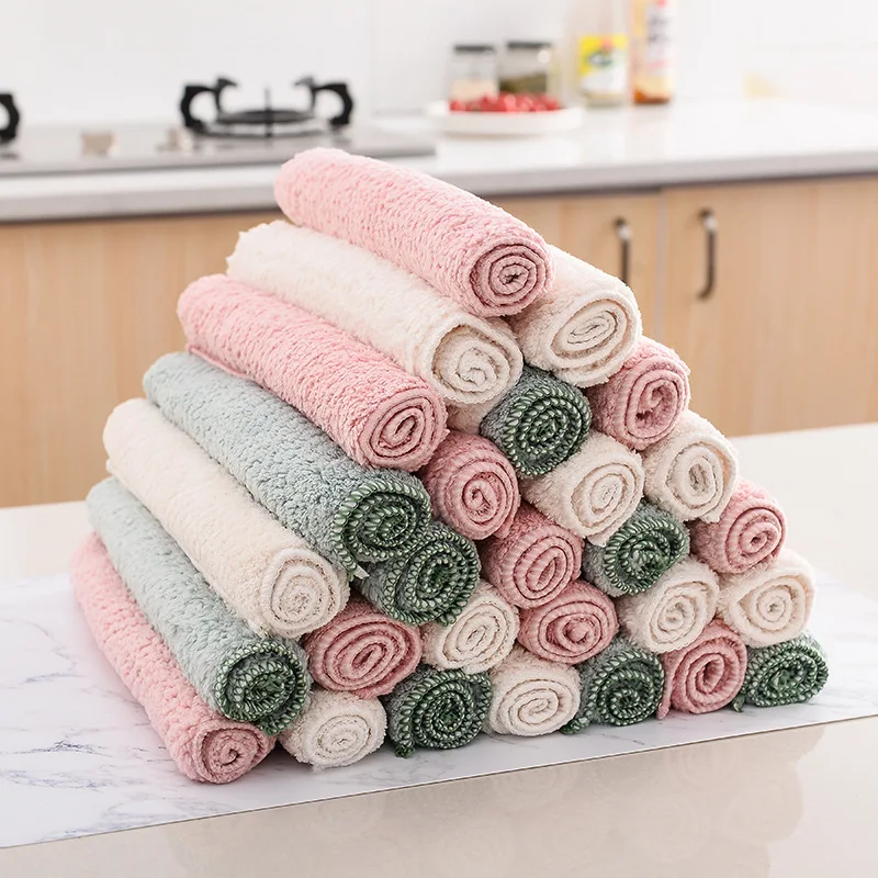 

10pcs/lot Home Cleaning Cloth Kitchen Dish Wipe Microfiber Towels 24*24cm Absorbent Thicker Cloth Rag for Table Desktop