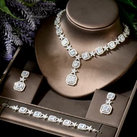 hibride 3pcs shiny luxury baguette cz bridal wedding necklace earring bracelet dubai costume jewelry sets for women n 1834