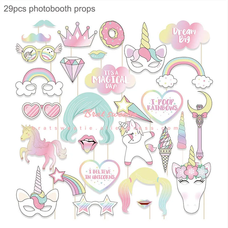 29pc UNC props 29 шт./компл. Единорог вечерние Photo Booth Реквизит Радуга, один 1st в первую очередь День рождения украшения вечерние свадебный - Цвет: 29pc UNC props