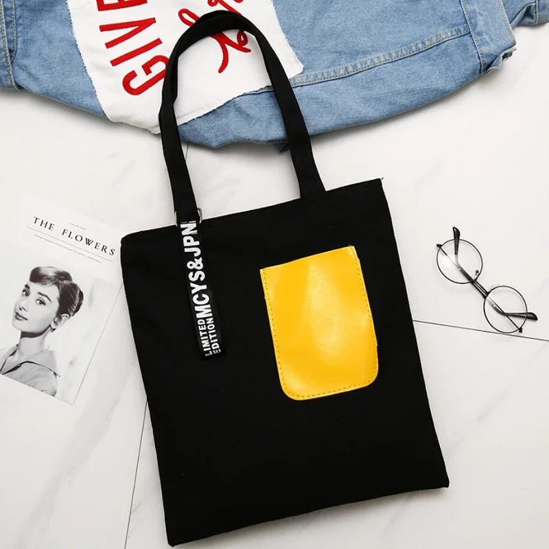 

Women Large Capacity Canvas Tote Bag Casual Shopping Bag Ladies One Shoulder Tote Bags Fashion Canvas Bag With Outer Pocket