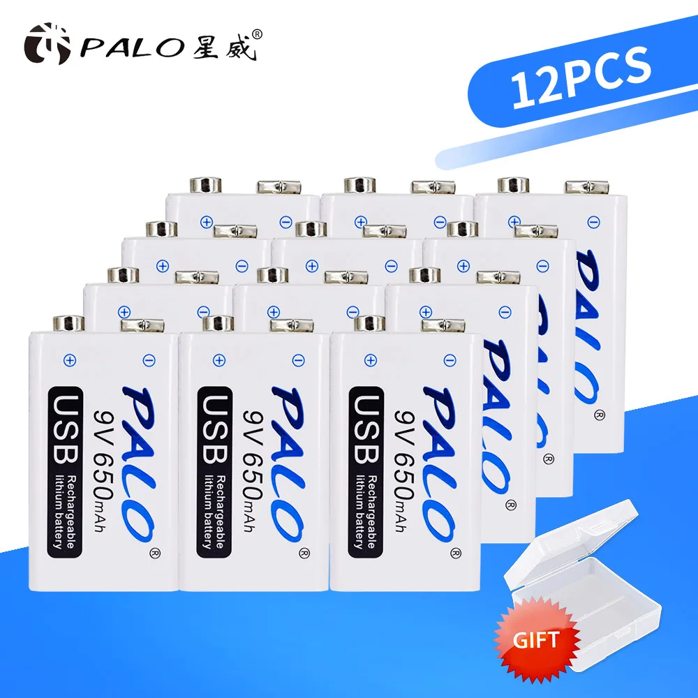 PALO 12 штук в наборе USB 9 V 6F22 650 мА/ч смарт устройство для быстрой зарядки литий