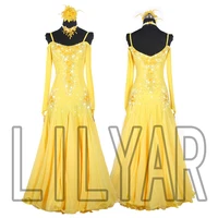 ballroom skirt standard dress competition dress show dress custom new adult yellow embroidery