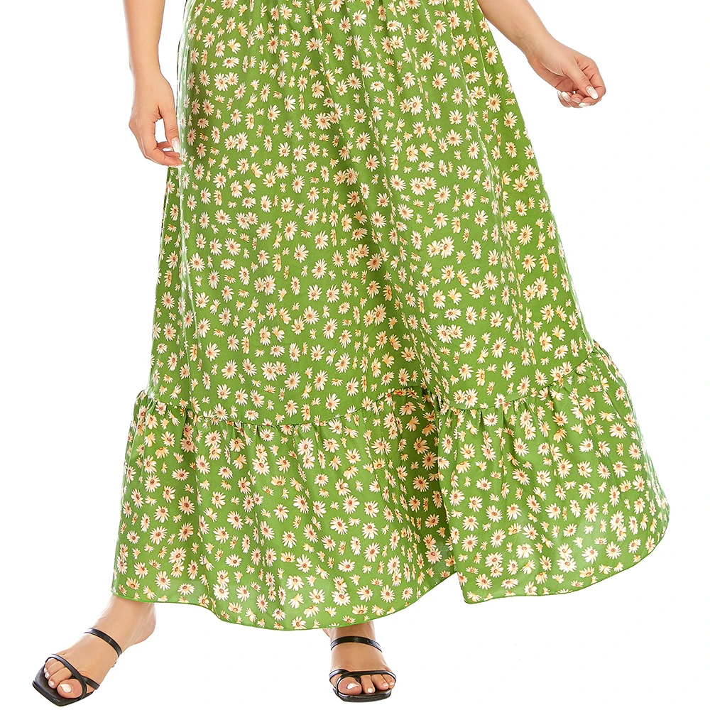 

Floral Boho Beach Dress Women Summer Short Sleeve Floral Print Ruffles Dresses Maxi Long Dress 5XL Plus Size Women Clothing