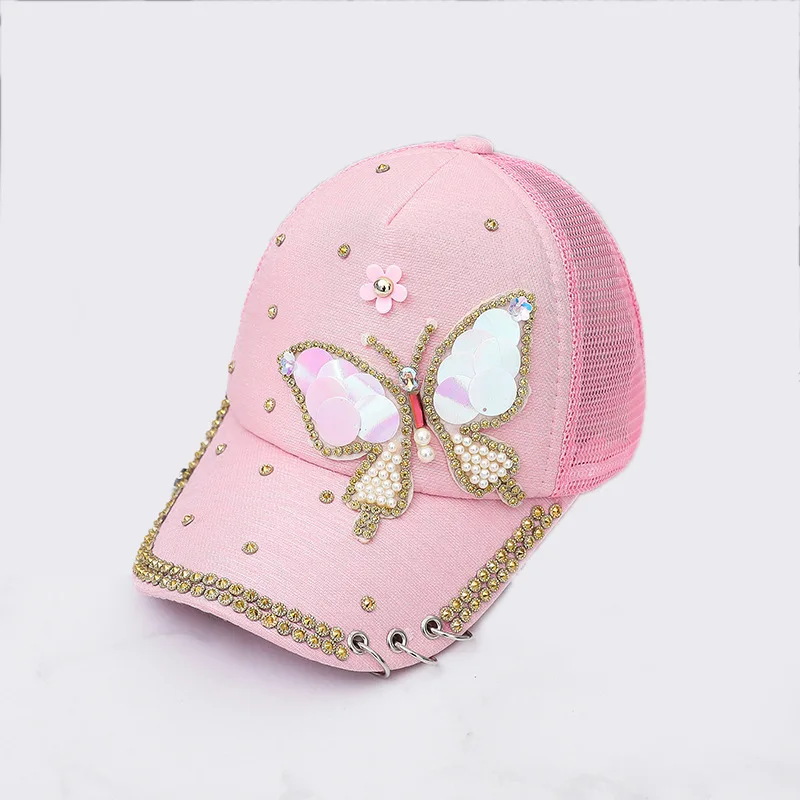 Кепка Женская сетчатая с вышивкой бейсболка милым жемчугом регулируемая для