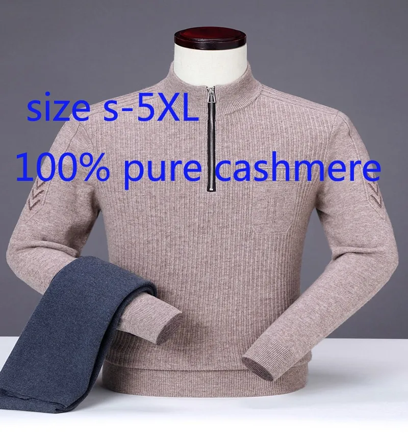

New Arrival Fashion High Quality 100% Pure Cashmere Men Large Half High Zipper Collar Father Sweater Plus Size S M L XL 2XL-5XL