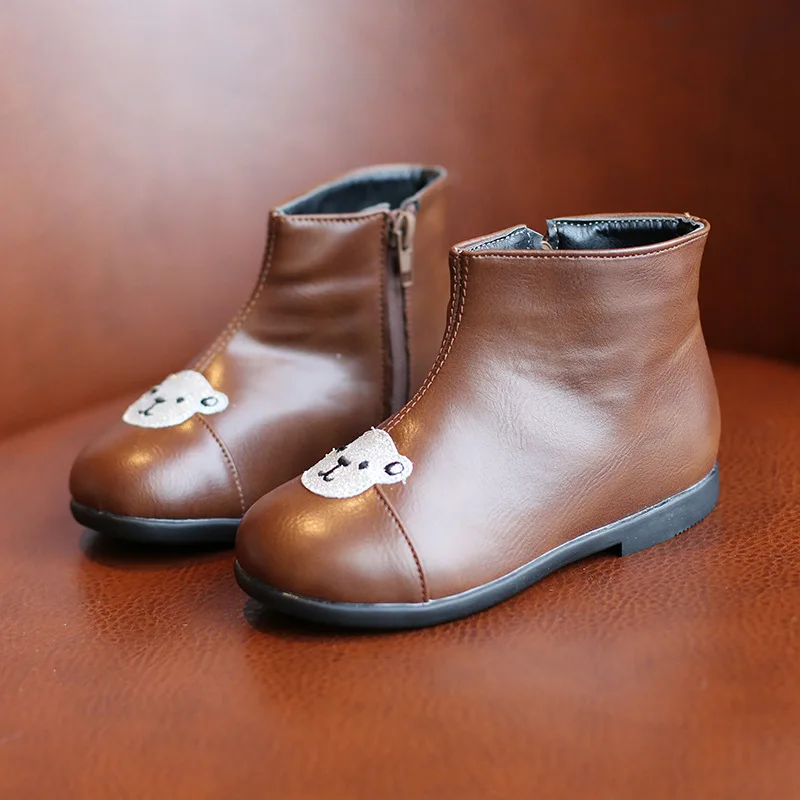 

Осенняя кожаная обувь для девочек, детские ботильоны с мультяшным медведем, обувь для маленьких девочек, детские ботинки для мальчиков, Нес...