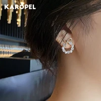 2021 new korean elegant trendy round crystal wreath bow stud earrings for women imitation pearls jewelry oorbellen gift