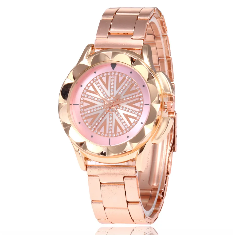 

Luxury Rose Gold Alloy Steel Belt Quartz Watch Creative Flower-Shaped Case Diamond-Embedded Watch luxury watch women