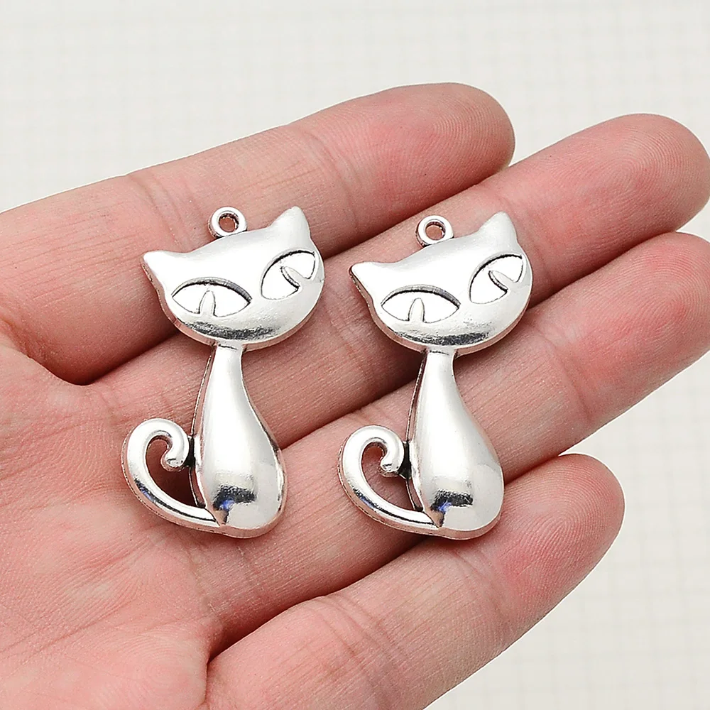 10 шт./лот 25x39 мм Античное посеребренное животное кошка Животные подвески искусственная для творчества создания ювелирных изделий Оптовая продажа