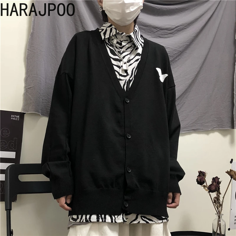

Harajpoo Women Se 2021 Spring Autumn Korean INS Trendy Retro V-Neck Loose Butterfly Embroidery Knit Cardigan Zebra Print Shirt