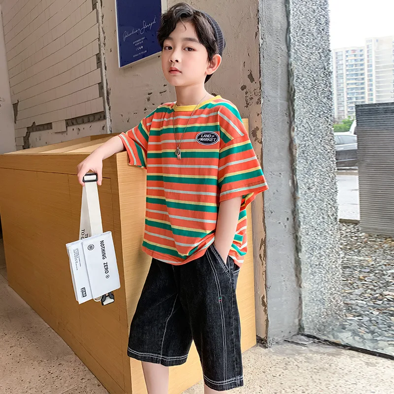 

Boys T- Shirt Summer boys Clothes Stripe Coat 2 pcs