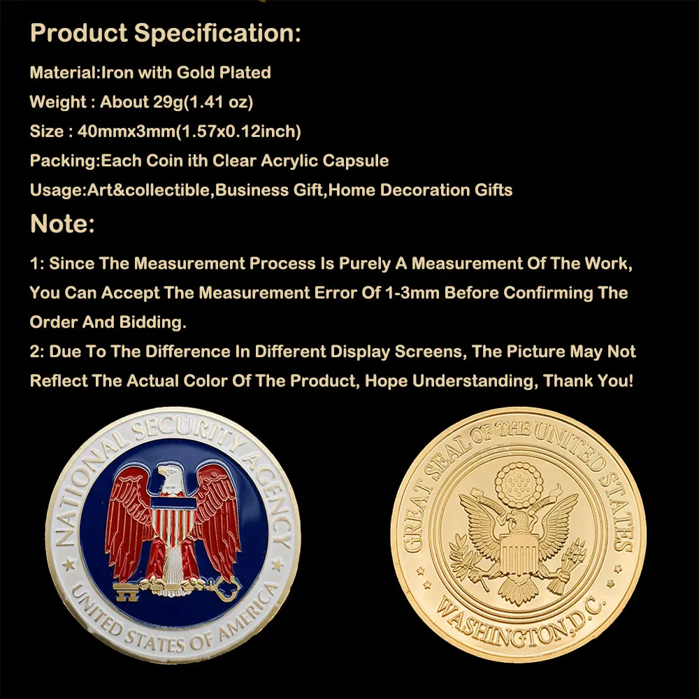 

Gold Plated United States National Security Agency Commemorative Coins Collectibles For Business Gifts