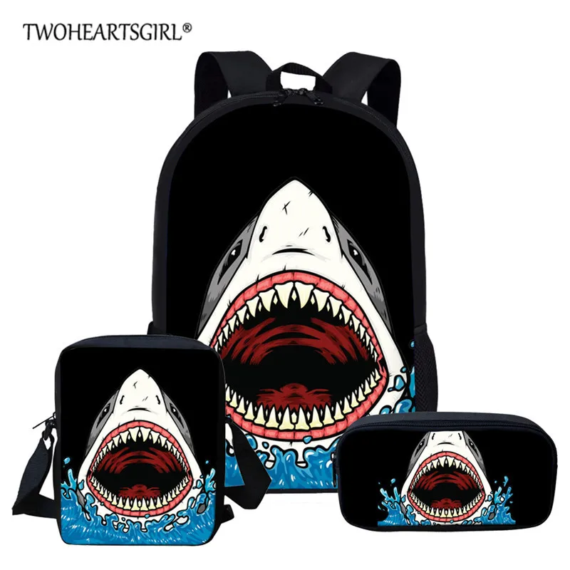 Школьные сумки twoheart sgirl для мальчиков-подростков, классные сумки для книг с принтом белых акул, подводные сумки с животными, 3 шт./компл.