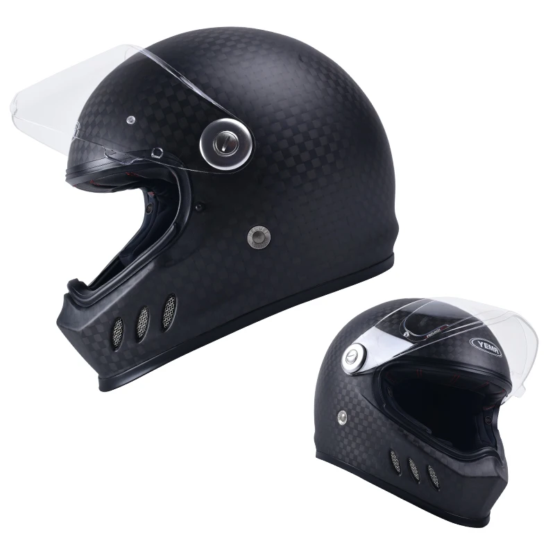 

YEMA Motorcycle Helmet for Men and Women DOT&ECE Certification Personality Carbon Fibre Full Cover Face Retro Locomotive Helmet
