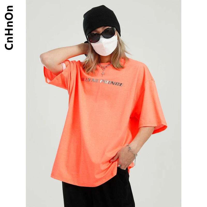 

Spring and summer new products Korean style loose solid color trend letter round neck T-shirt men M1-O-W8067