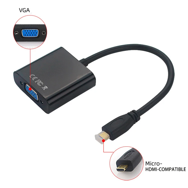 Адаптер Micro HDMI-совместимый с VGA преобразователь аудиосигнала 1080P аудиокабелем Jack 3