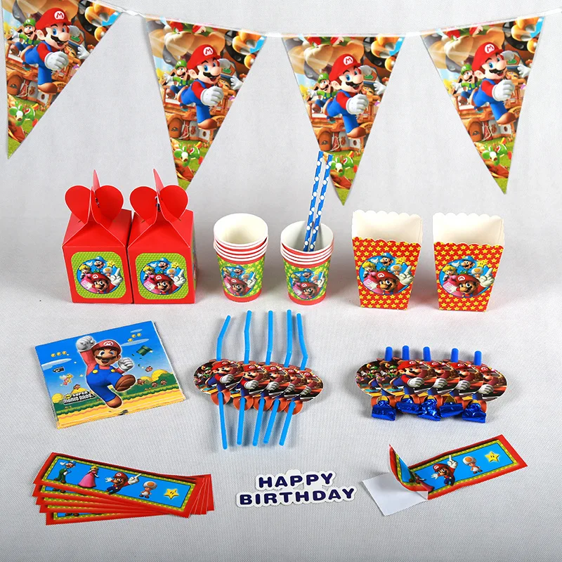 

Super Mario Theme Party Decoration Supplies Boy Girl Children Cartoon Game Anime Figure Flag Balloons Banner Festival Activity