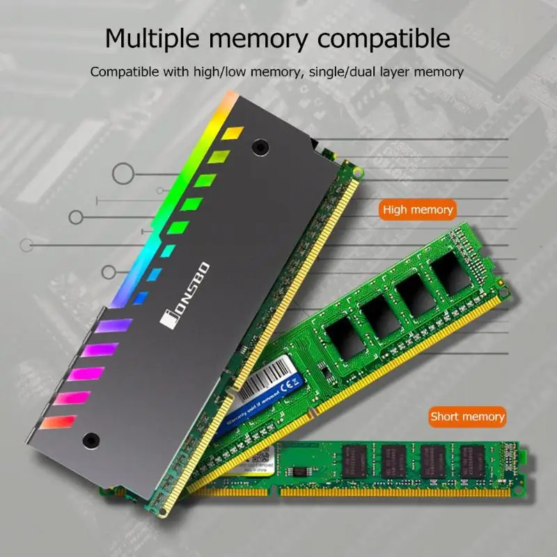 Jonsbo 2 шт. RGB 256 цвет автоматическое изменение ram памяти охлаждающий жилет 3pin DC12V Настольный алюминиевый охладитель из сплава жилет для нескольких палочек