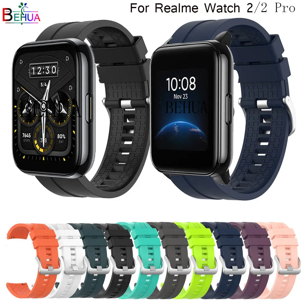 

BEHUA Silicone 22mm Watchband For Realme Watch 2 / 2 Pro Strap Smart Wristband For Realme Watch S /pro Bracelet Wriststrap belt