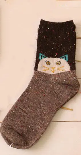 cat coffee Милые теплые носки с рисунками животных; женские новые японские Носки с рисунком оленя, кота, лисы, волка; шерстяные смешанные дышащие носки; сезон осень-зима - Цвет: cat coffee
