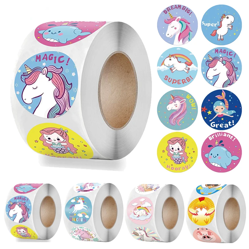 

100-500 Pcs Reward Stickers Cute Unicorn Animals Cartoons Label for School Teacher Reward Kids Child Stationery Decor Stickers