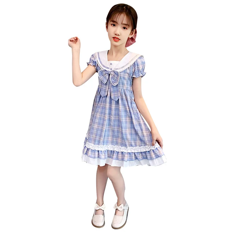 

Girls Plaid Dresses 2021 Summer New Fashion Trend Children's Princess Dresses, Big Children's Short Sleeve Skirt