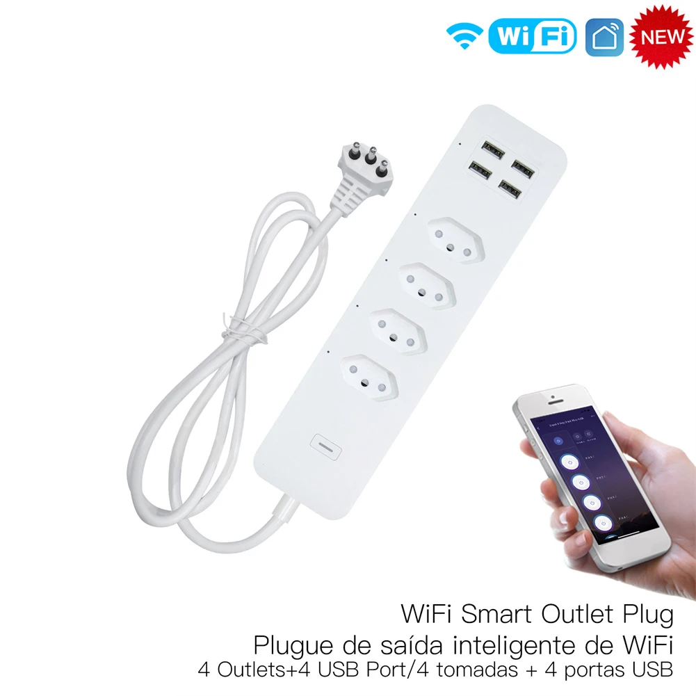 

WiFi Brazil Smart Power Strip 4 Brazil Plug BR Outlets 4 USB Ports Socket USB Type C Tuya App Voice Control by Alexa Google Home