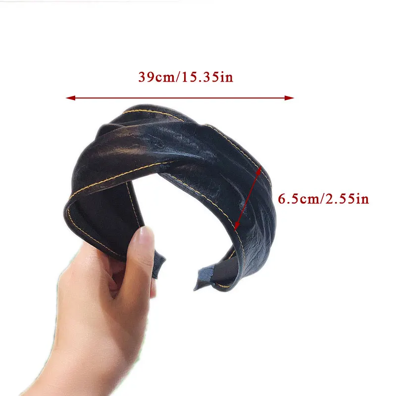 

Matte Artificial Leather Headbands For Women Fashion Wide Side Hair Hoop Solid Color Twist Cross Knot Hairbands Hair Accessories