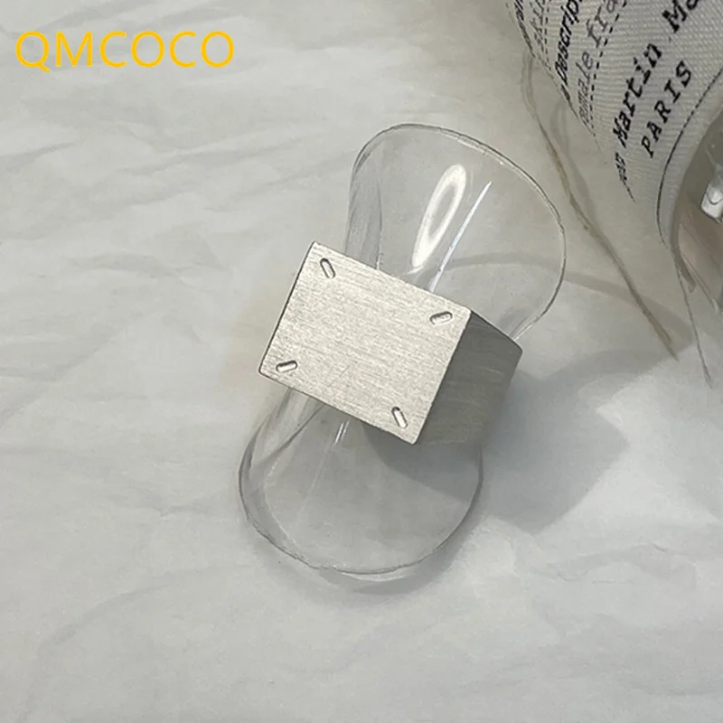 QMCOCO минималистичное серебряное квадратное широкое кольцо Модные Элегантные