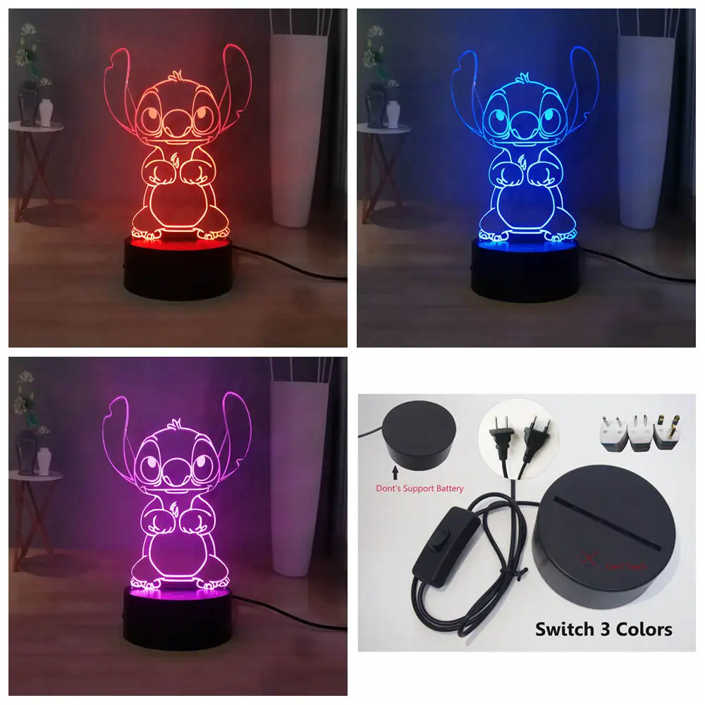 Switch 3 colors Милые Прошитые светодиодный Ночной светильник мультфильм Акриловые RGB многоцветный USB 3D Иллюзия ночной сон лампа лучший подарок на год - Испускаемый цвет: Switch 3 colors