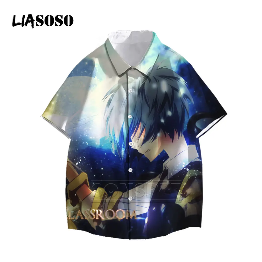 

LIASOSO Short Sleeve Assassination Classroom Printed Shirt Men Hawaiian Style Casual Loose Print Shirt For Men Loose Summer Bea