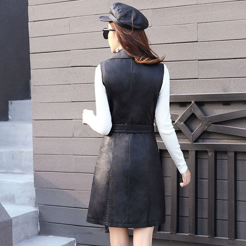 2023 New Fashion PU Leather Vests Women Slim Fit Casual Leather Vest Female Sleeveless Vest for Women Faux Leather