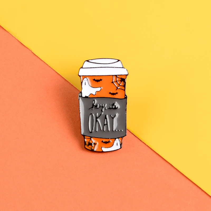 Эй это нормально Хэллоуин кофе заколки чашки путешествия броши для go значки