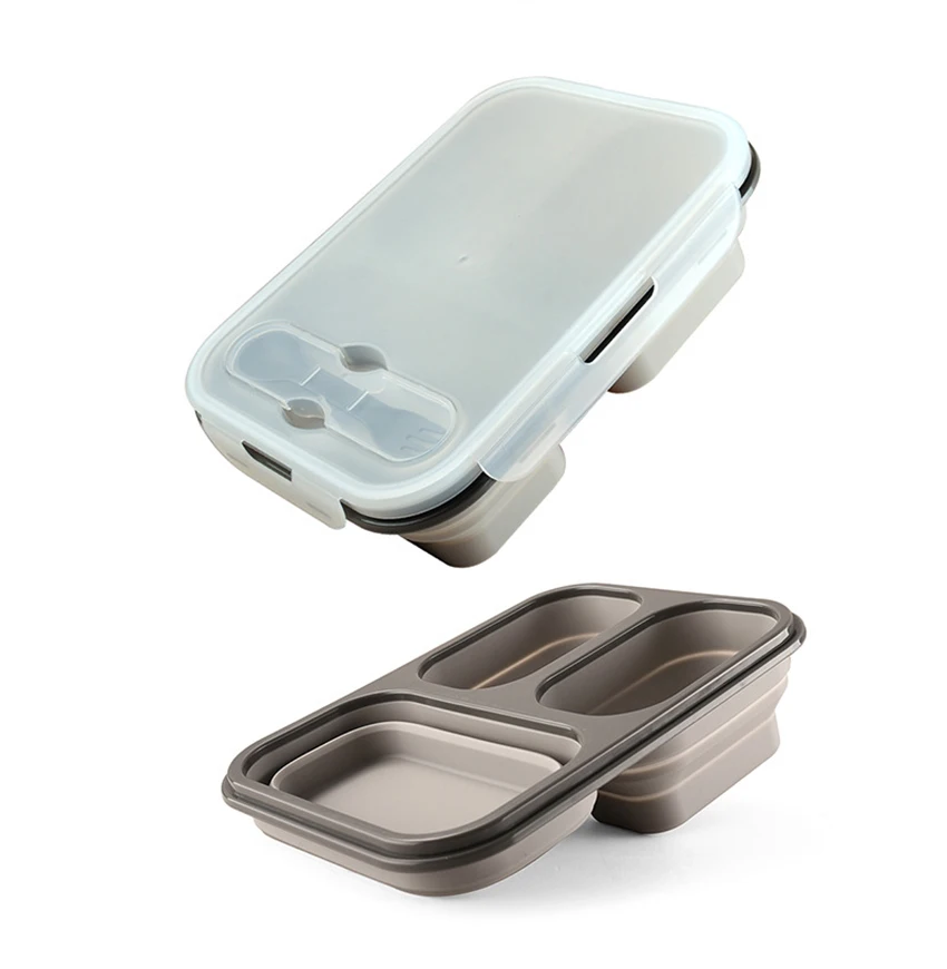 Силиконовые контейнеры для готовой пищи 3 отделения 1100 мл складной контейнер