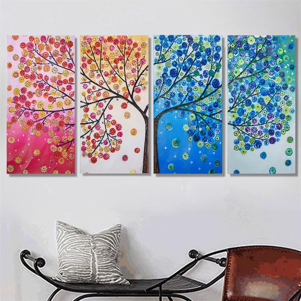 

Huacan Diamond Painting Four Seasons Tree Special Shape 5D DIY Diamond Embroidery Mosaic Rhinestone Kit Home Decoration