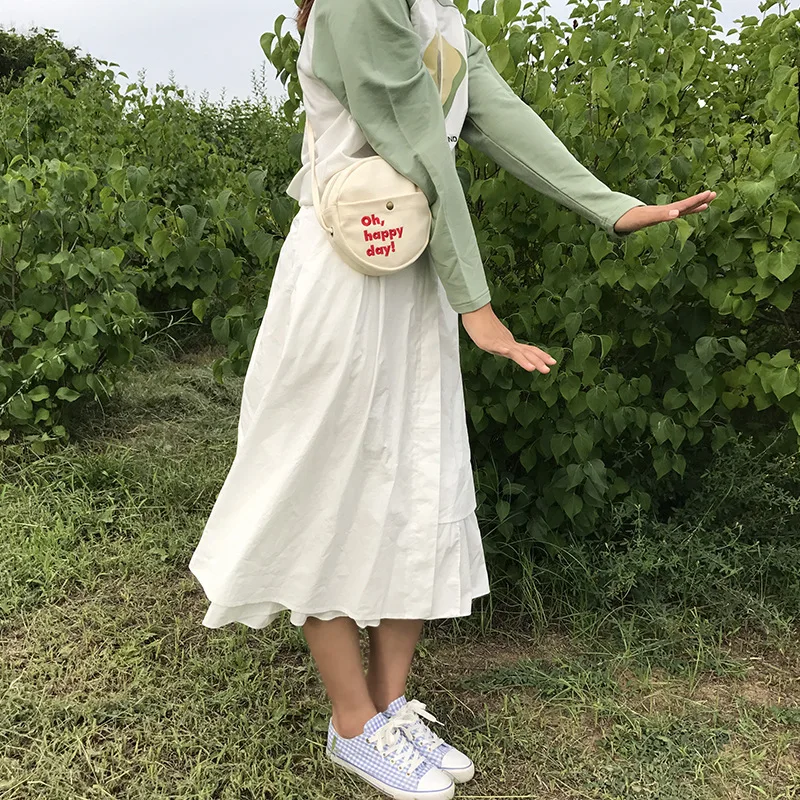 Карамельный цвет вышивка письмо женские сумки на плечо круг мини телефон сумка