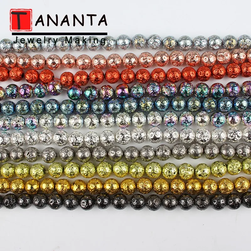 Круглые лавовые бусины из розового золота и серебра камень вулканический для