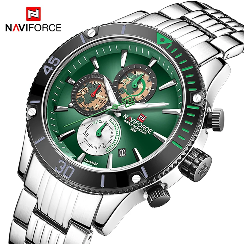 

2021 New NAVIFORCE Men's Watch Army Military Sport WristWatch Waterproof Multi-function Chronograph Quartz Stainless Steel Clock