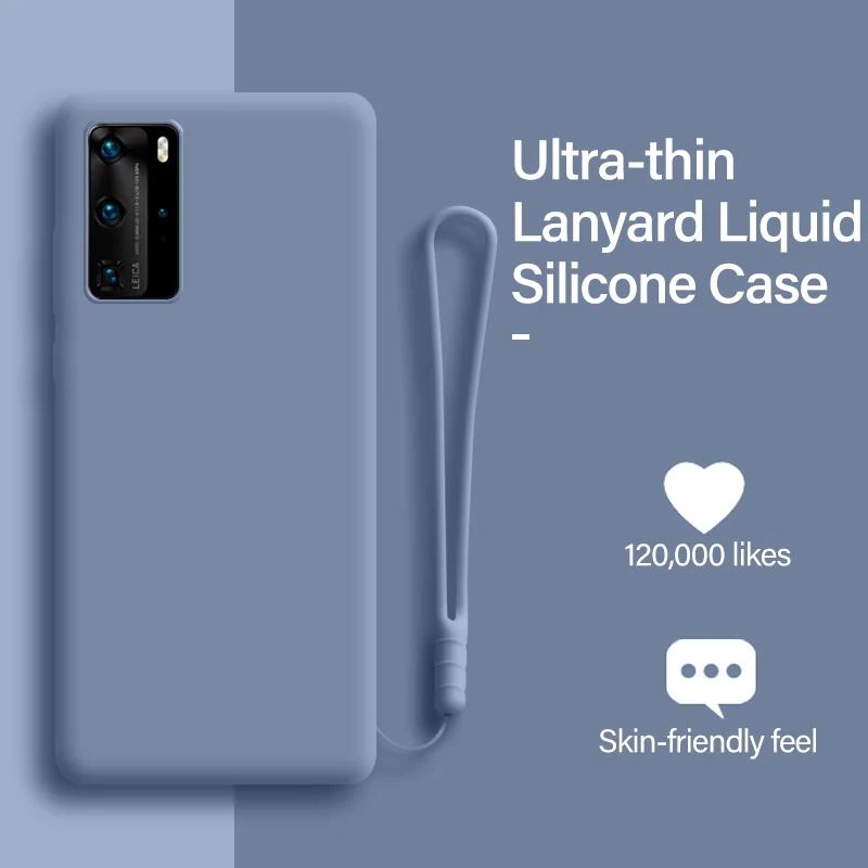 

Ultra-thin Cute Lanyard Liquid Silicone Phone Case For Huawei P40 P30 P20 P10 Lite Pro Honor 20 9X Y9 Luxury Colorful Soft Cover