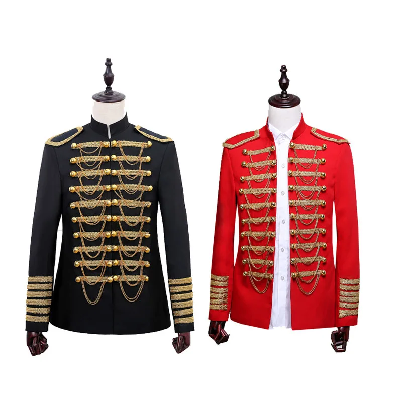 

Golden Embroidery Uniform Costume Night Club DJ Costume Performance Jacket Outwear Party Jacket Halloween Custome Cosplay Stage