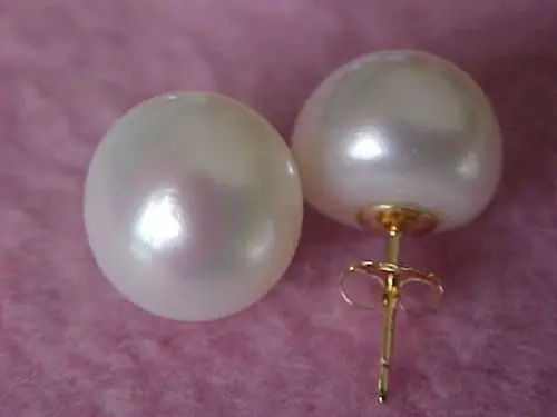 

free shipping white natural AAA 9-10mm South Seas pearl earrings with 14k/20