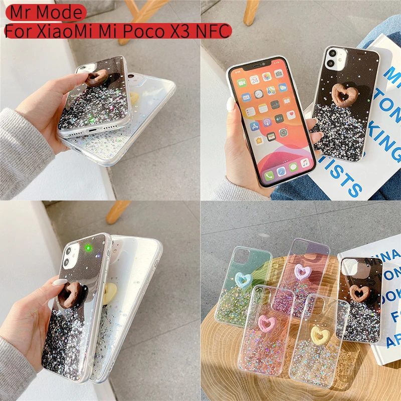 

3D Cartoons Donuts Glitter Soft Shell Ultra Thin Protective Cover Phone Case For XiaoMi Mi Poco X3 X2 F2 Note 10 10T Pro Lite 5G
