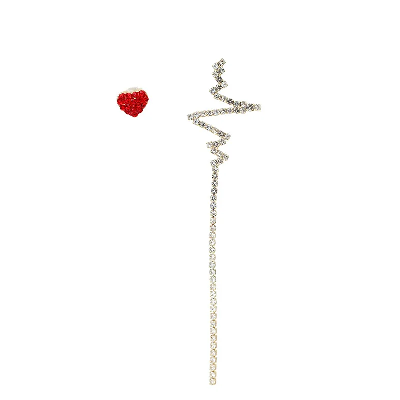 Новая Корейская версия красное сердце и длинные висячие Стразы ассиметричные