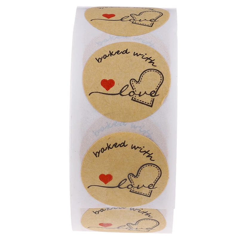 

1 Inch Round Natural Kraft Baked With Love Stickers 500 Labels Per Roll Cute Stickers For Seal Labels Handmade Sticker