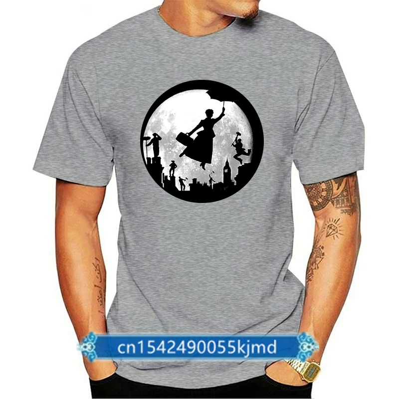 

Mary Poppin Tshirt Full Moon London Rooftops Fairy Coming Print High Quality Digital Movie T Shirt EU Size S-5XL 100% Cotton